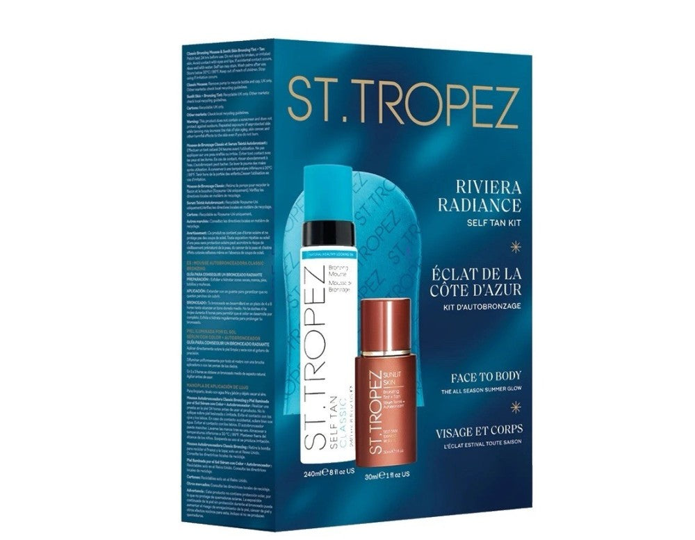 St. Tropez Riviera Radiance Tanning Gift Set - 240ml Mousse + 30ml Sunlit Skin + Mitt